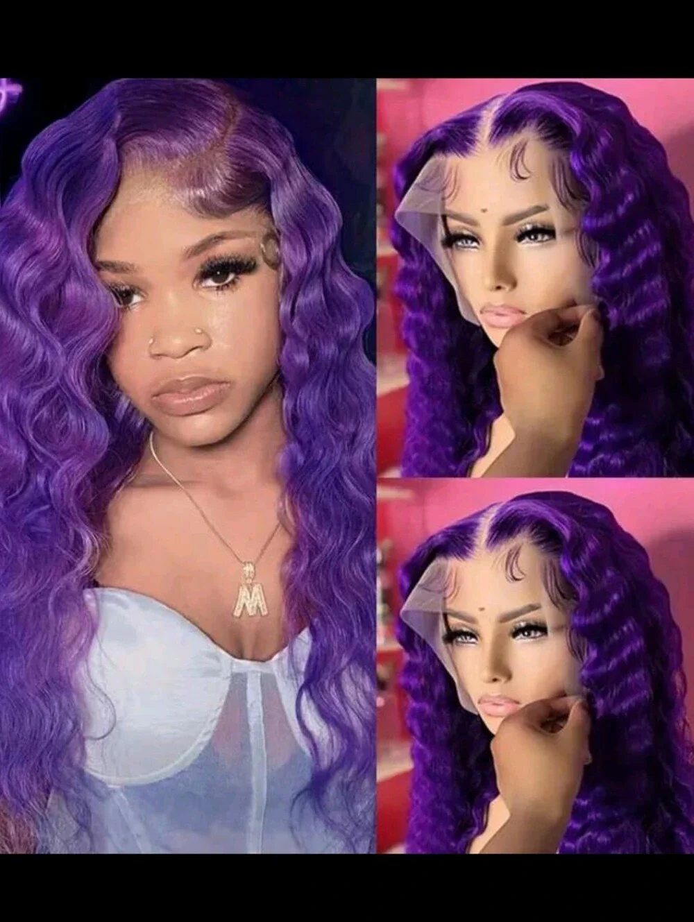Purple Deep Wave Lace Front Wig - Vibrant Purple Women Hair 28 Inches